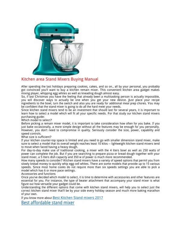 Kitchen area Stand Mixers Buying Manual