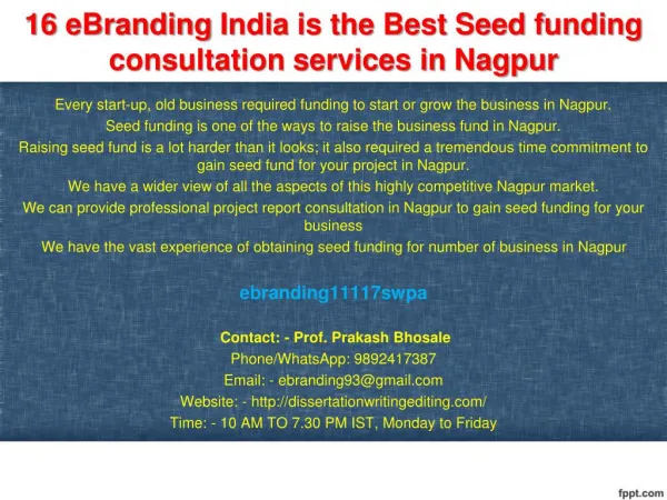 16 eBranding India is the Best Seed funding consultation services in Nagpur