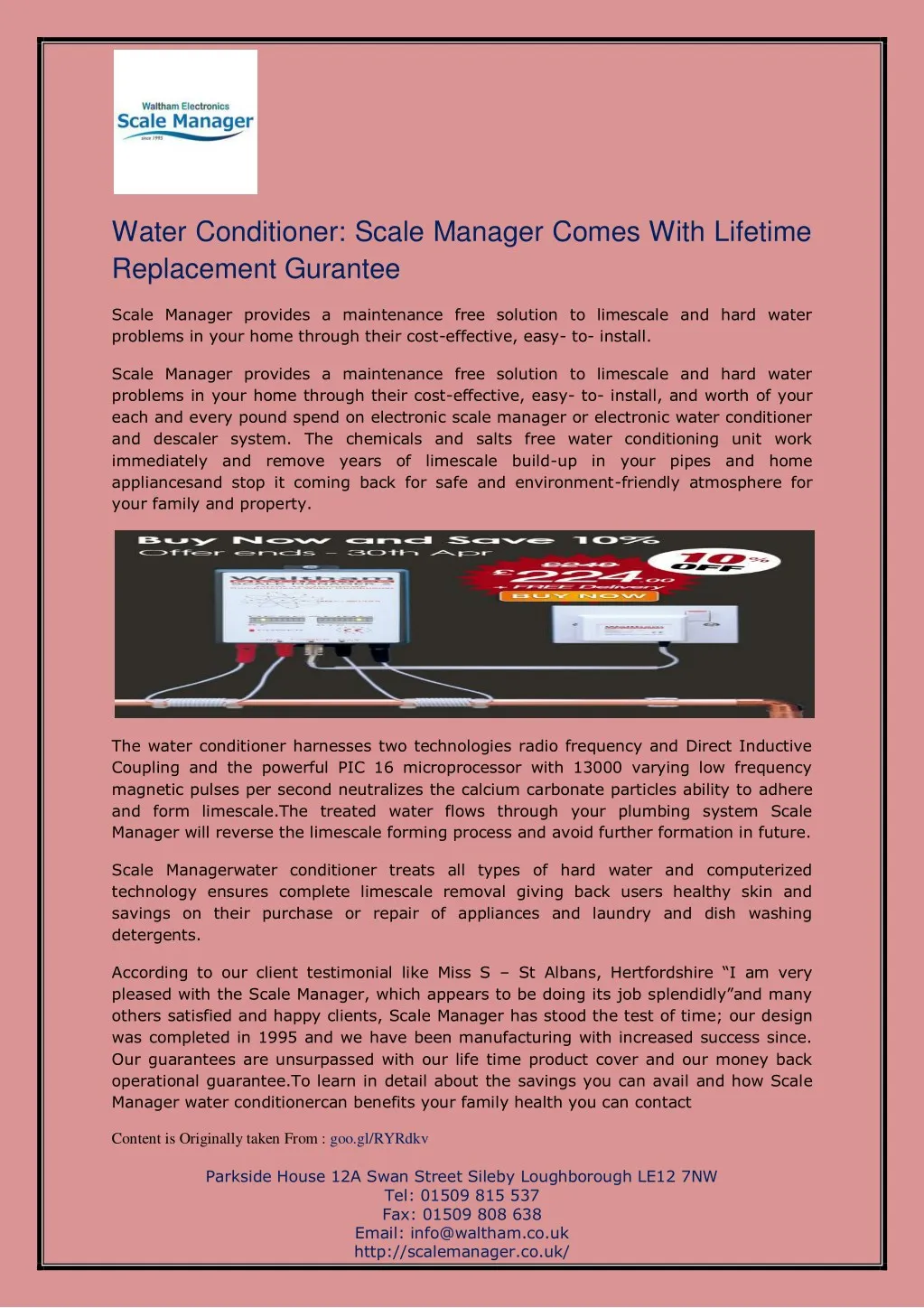 water conditioner scale manager comes with