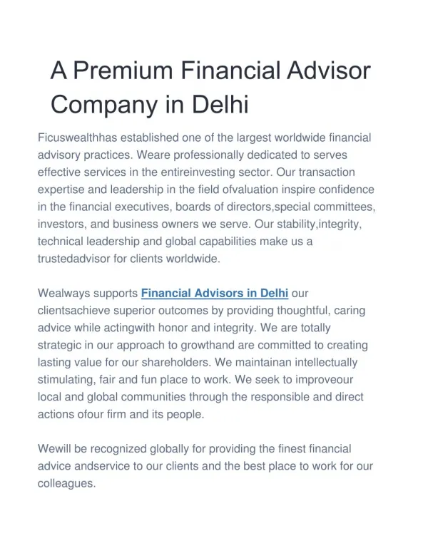 A Premium Financial Advisor Company in Delhi