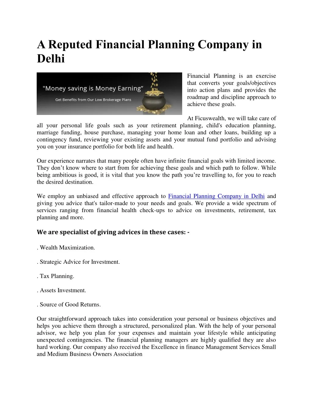 a reputed financial planning company in delhi