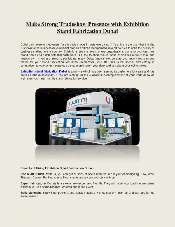 Make Strong Tradeshow Presence with Exhibition Stand Fabrication Dubai