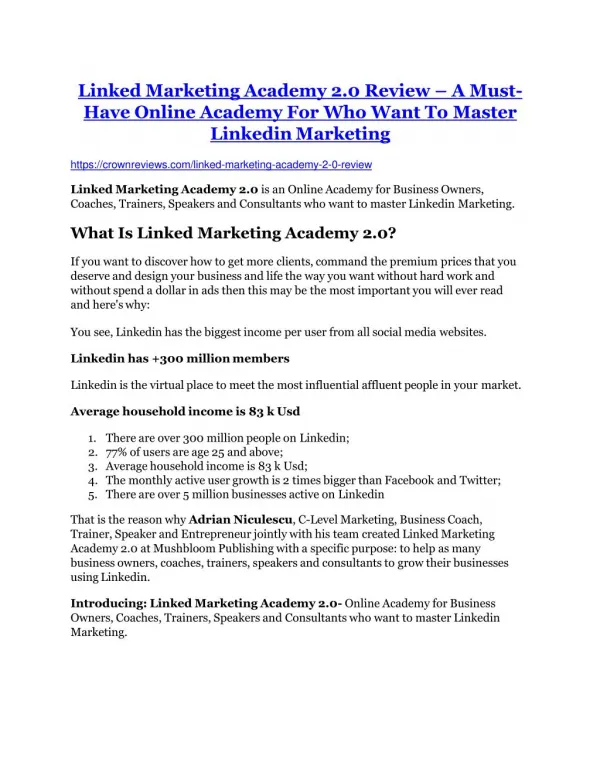 Linked Marketing Academy 2.0 review - Linked Marketing Academy 2.0 $27,300 bonus & discount