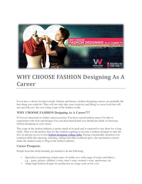 Why You Choose fashion Designing as a Career