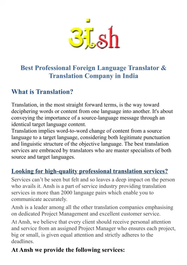 Best Language Translation Companies in India