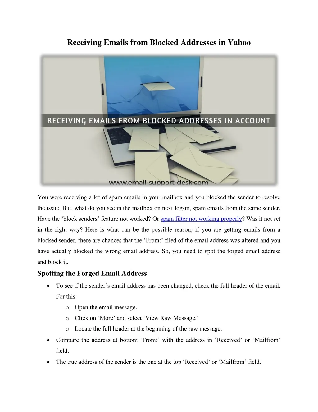 receiving emails from blocked addresses in yahoo