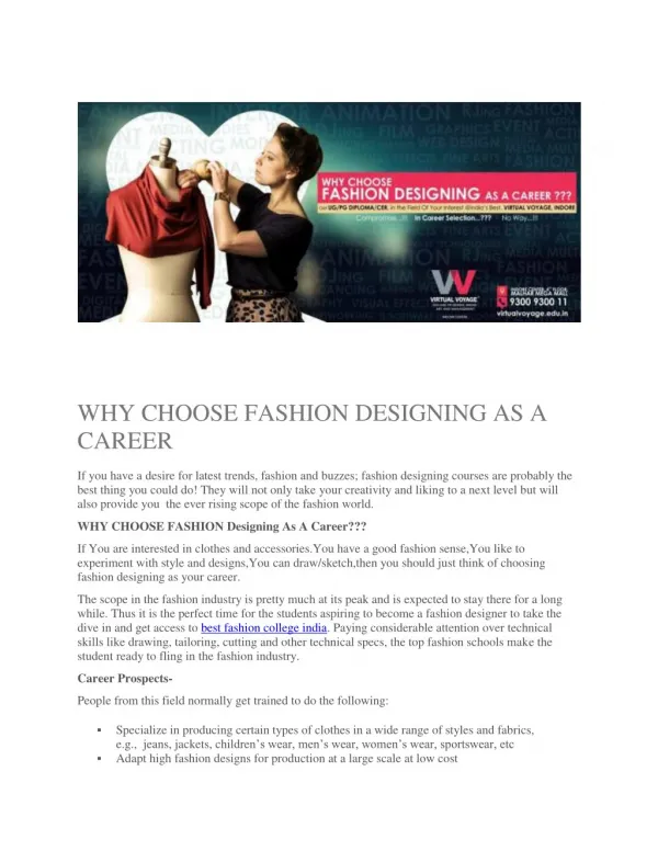 WHY CHOOSE FASHION Designing As A Career