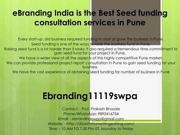 eBranding India is the Best Seed funding consultation services in Pune