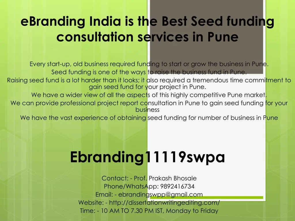 ebranding india is the best seed funding consultation services in pune