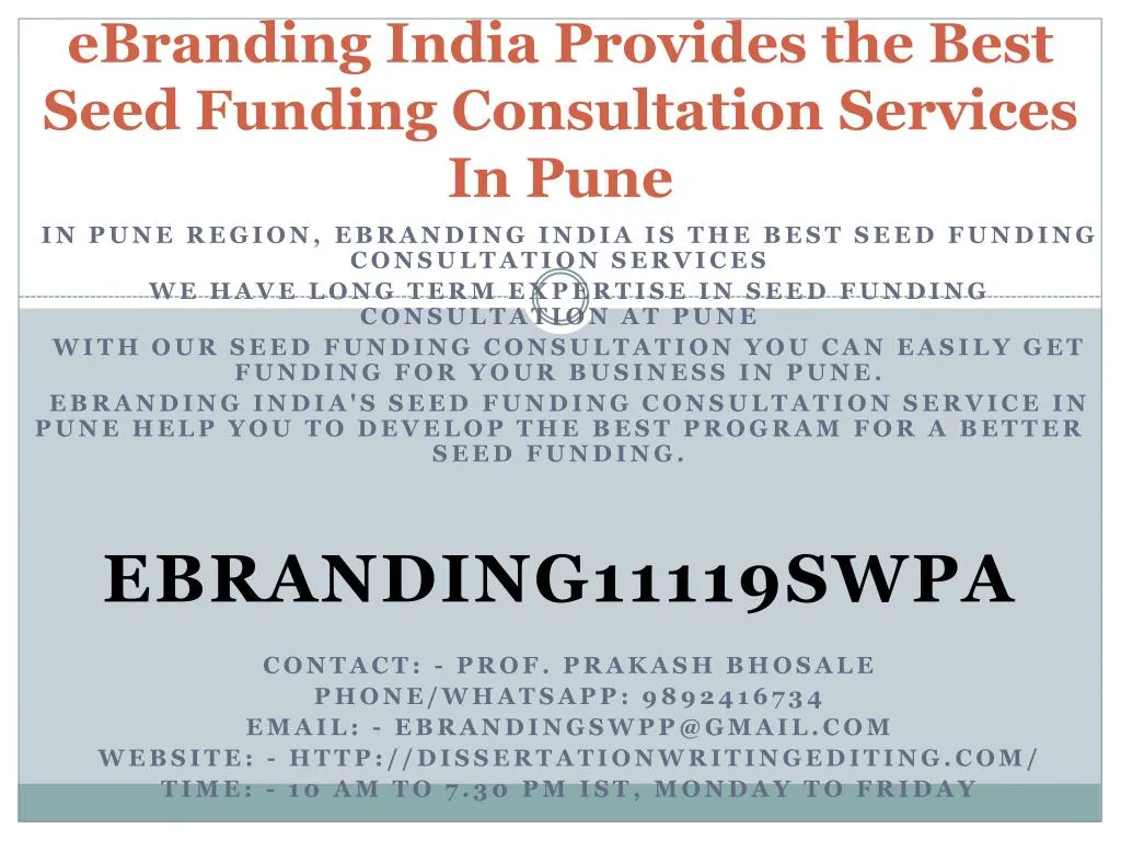 ebranding india provides the best seed funding consultation services in pune