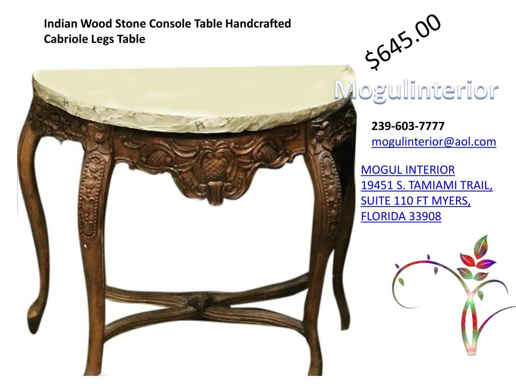 indian wood stone console table handcrafted