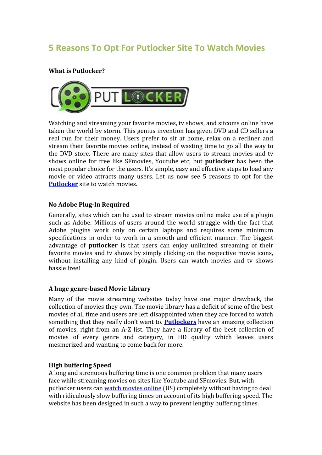 5 reasons to opt for putlocker site to watch