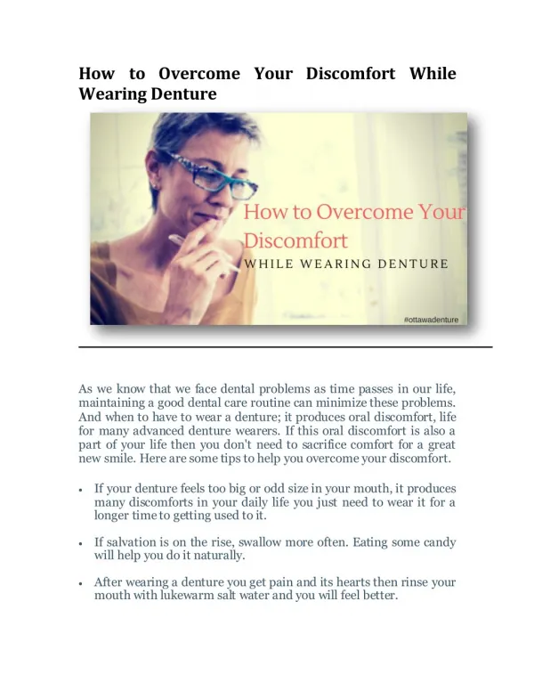 How to Overcome Your Discomfort While Wearing Denture