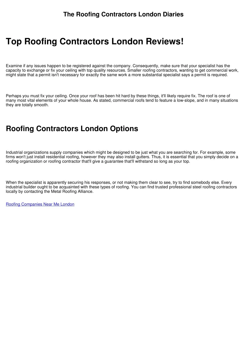 the roofing contractors london diaries