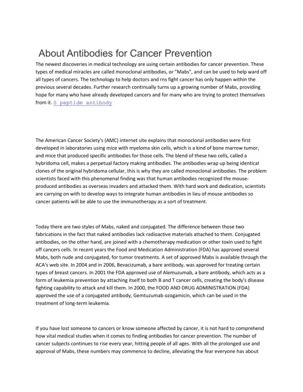 About Antibodies for Cancer Prevention