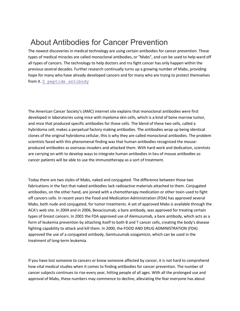 about antibodies for cancer prevention
