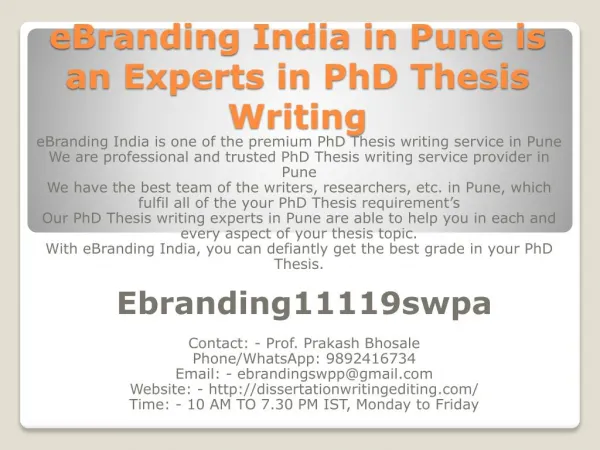 ebranding india in pune is an experts in phd thesis writing