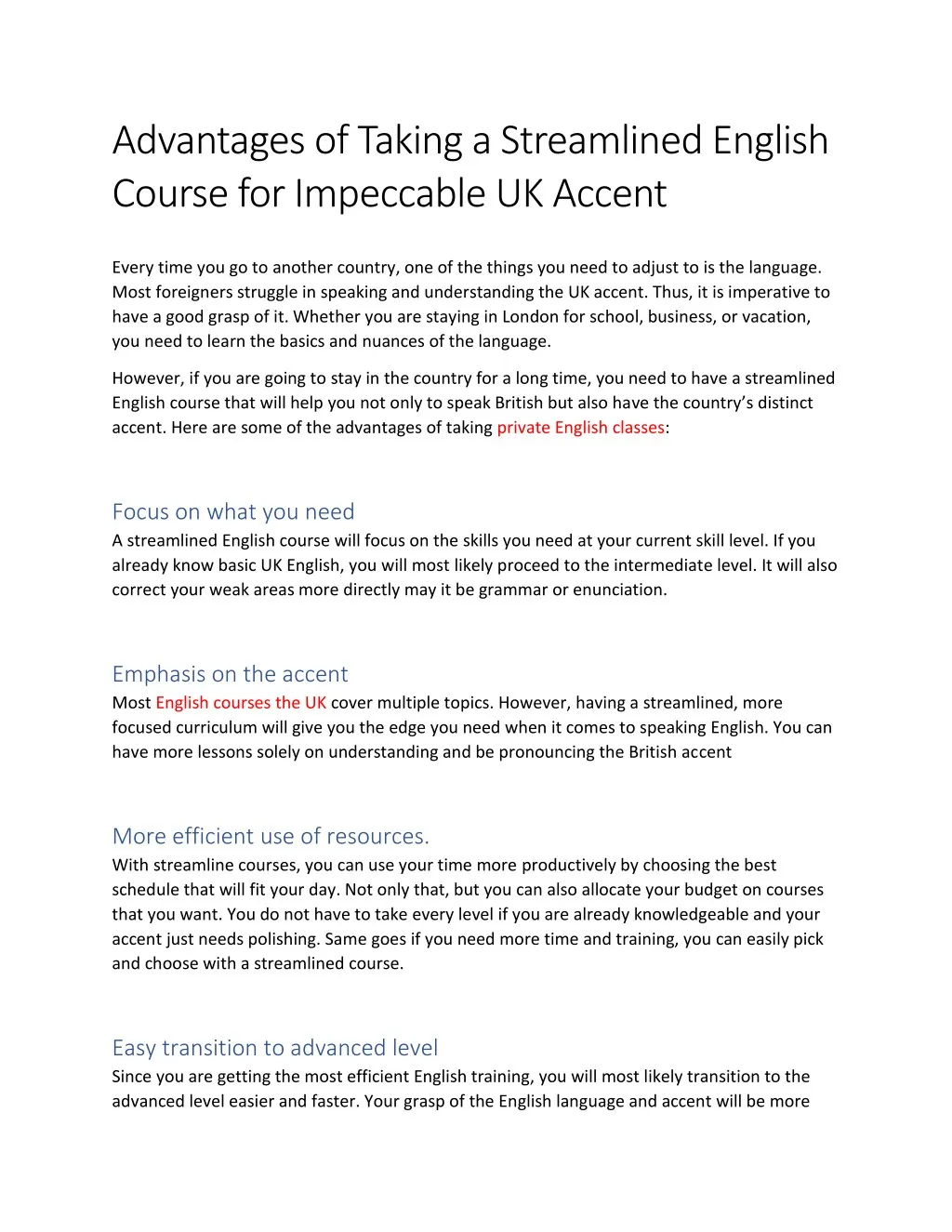 advantages of taking a streamlined english course