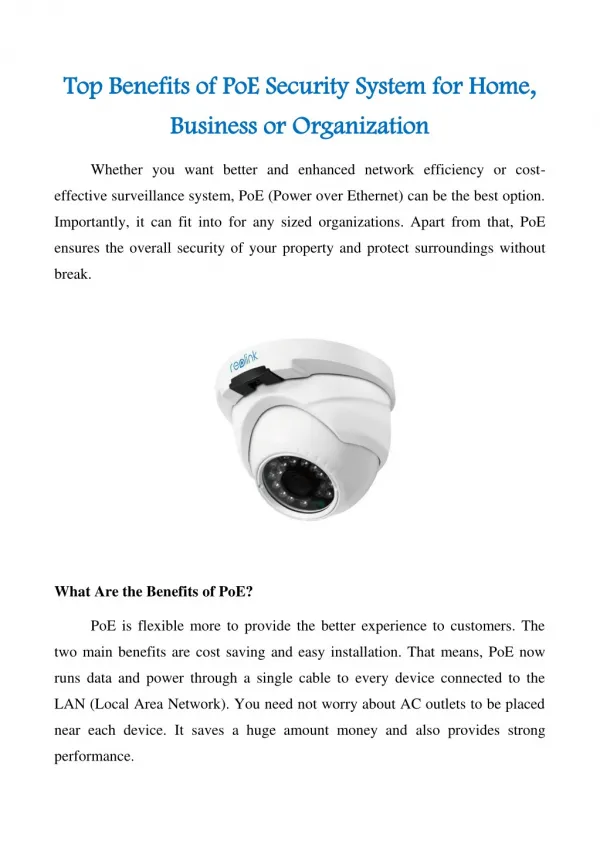 Top Benefits of PoE Security System for Home, Business or Organization