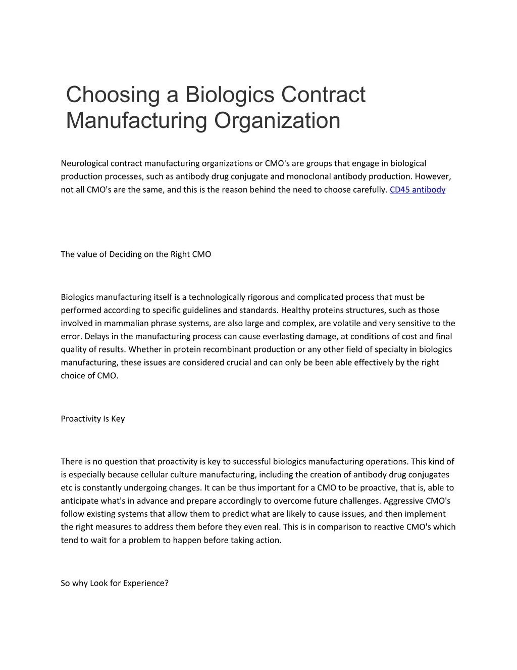 choosing a biologics contract manufacturing