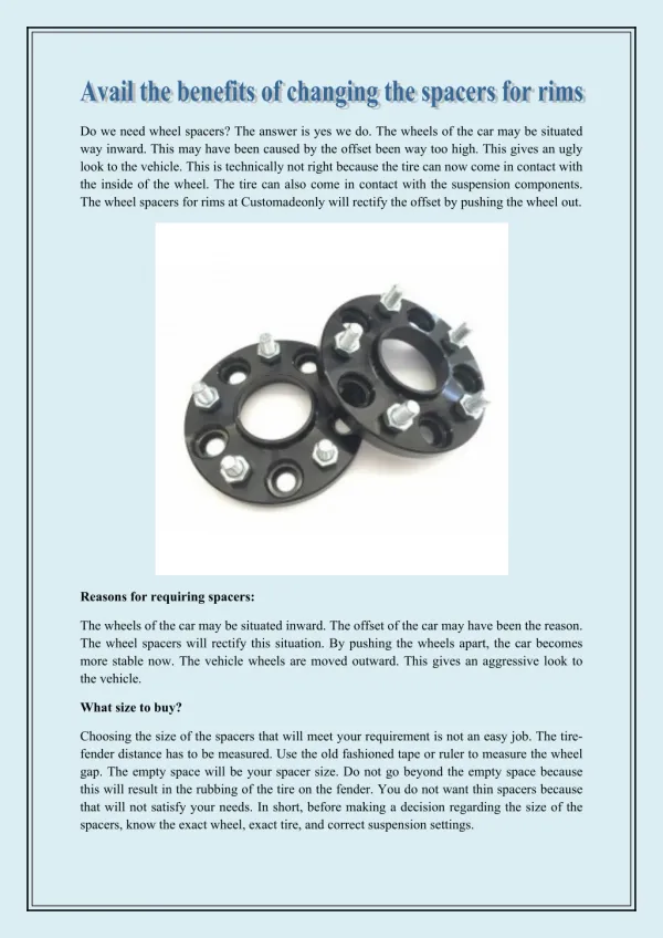 Avail the benefits of changing the spacers for rims
