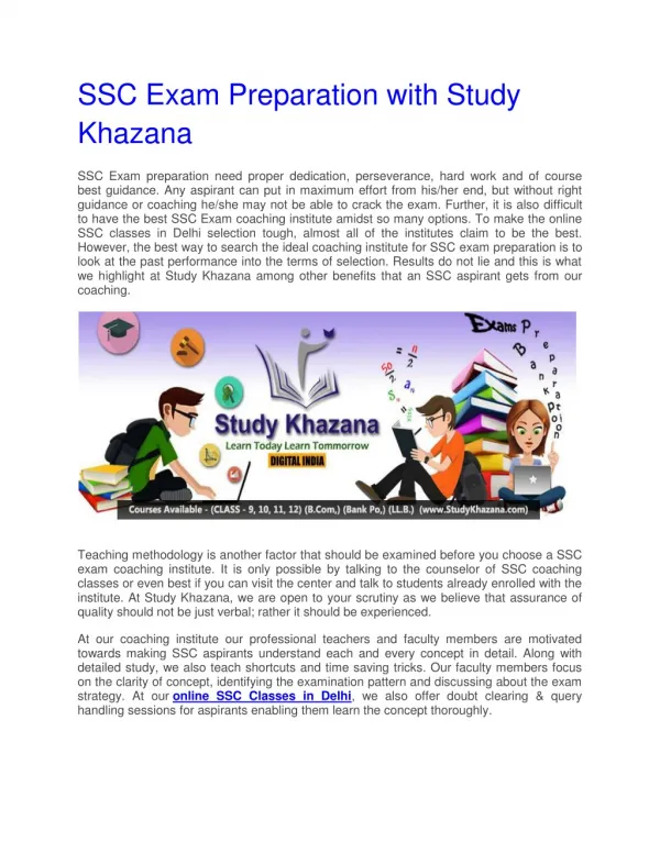 SSC Exam Preparation with Study Khazana