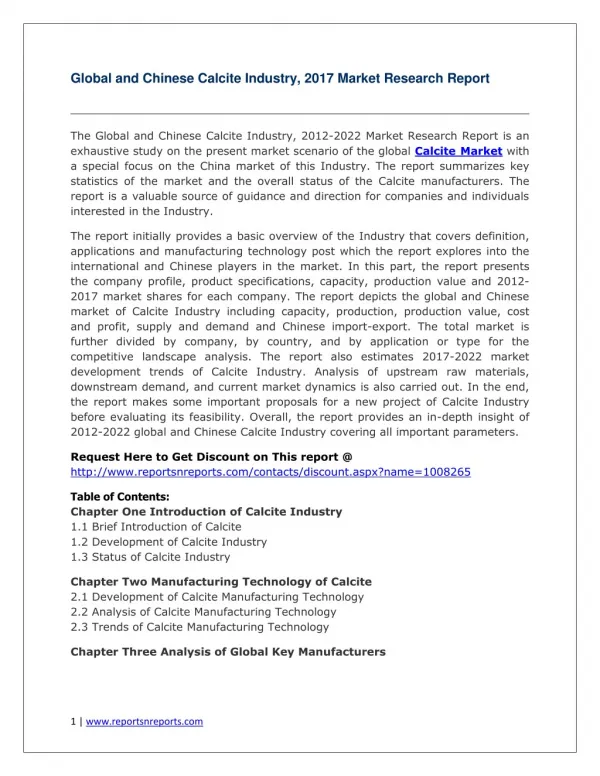 Calcite Industry 2022 Forecasts for Global and Chinese Regions by Applications & Manufacturing Technology