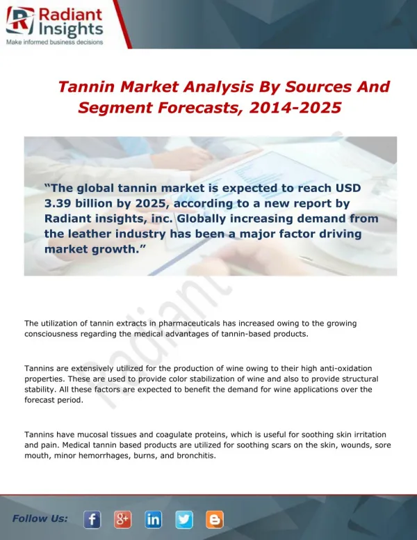 Tannin Market Size, Demand and Share Report 2014 - 2025