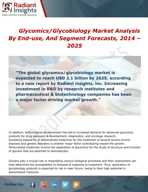 Glycomics/Glycobiology Market Estimates and Forecast to 2014 - 2025