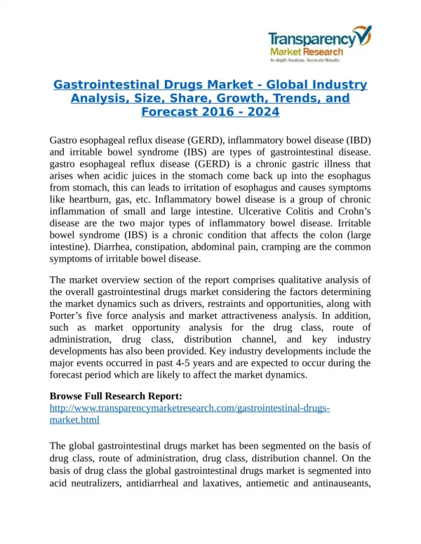 Gastrointestinal Drugs Market: North America to Derive Growth from Increasing Geriatric Population