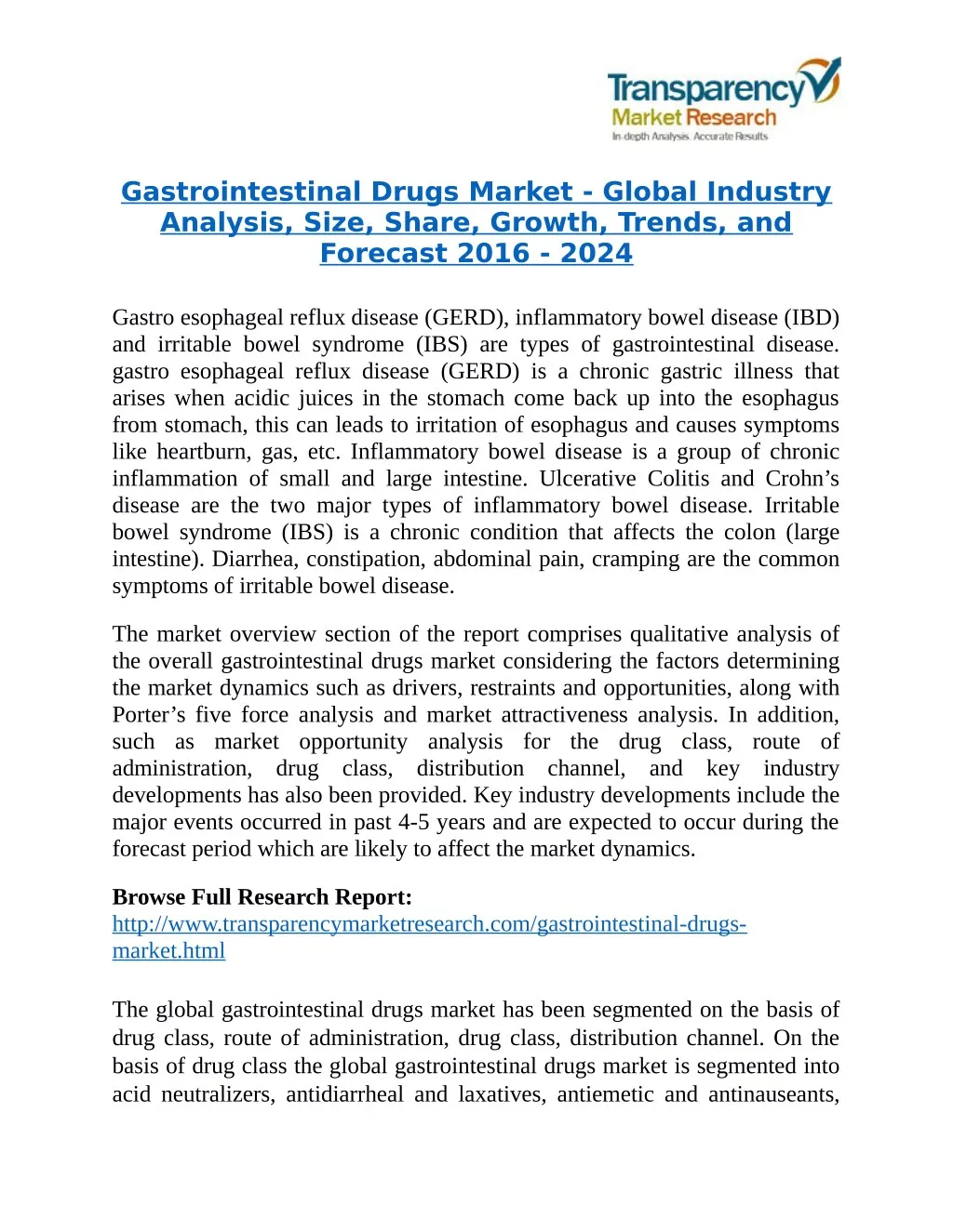 gastrointestinal drugs market global industry
