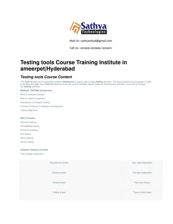 Testing Tools course training institute ameerpet Hyderabad