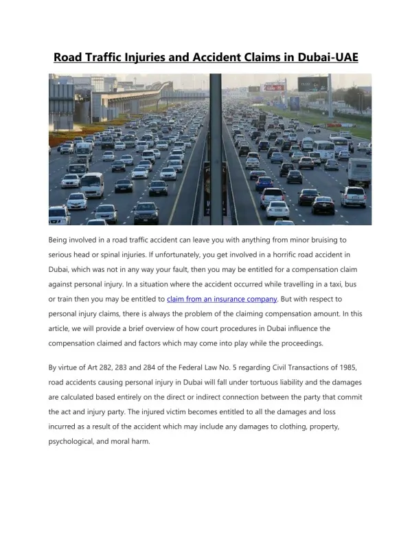 Road Traffic Injuries And Accident Claims In Dubai, UAE.