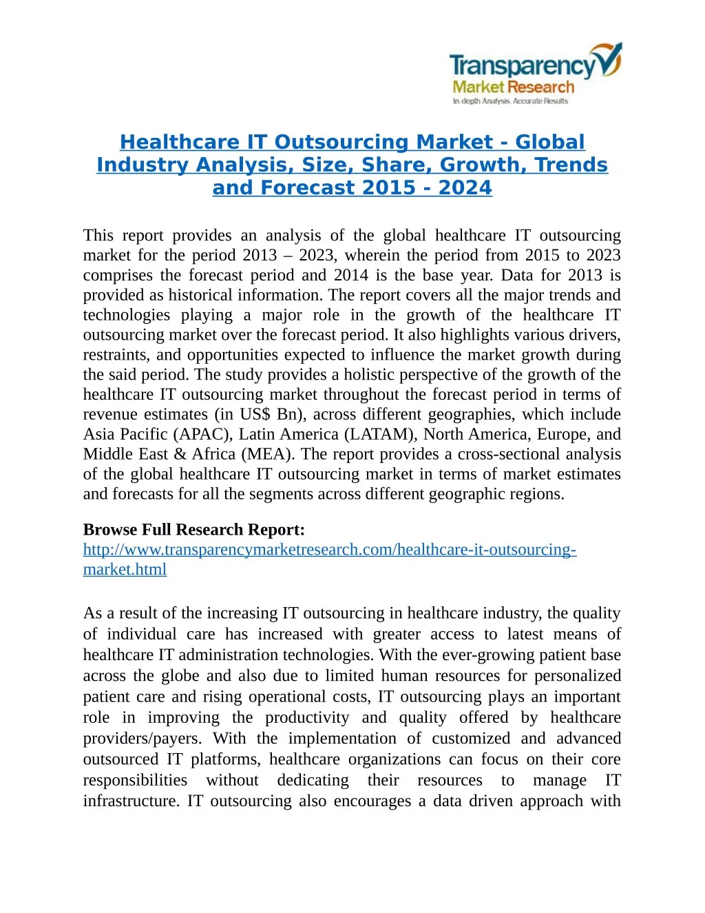 healthcare it outsourcing market global industry