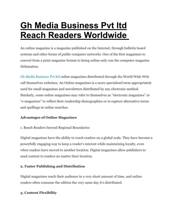 Gh Media Business Pvt ltd Reach Readers Worldwide