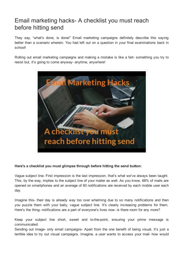 Email marketing hacks- A checklist you must reach before hitting send
