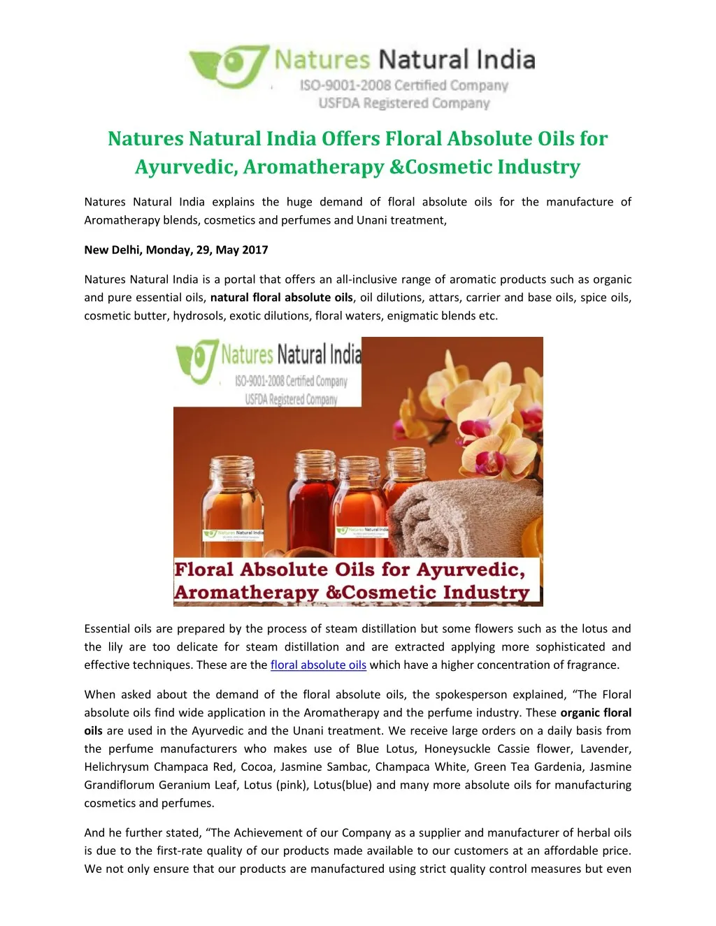 natures natural india offers floral absolute oils