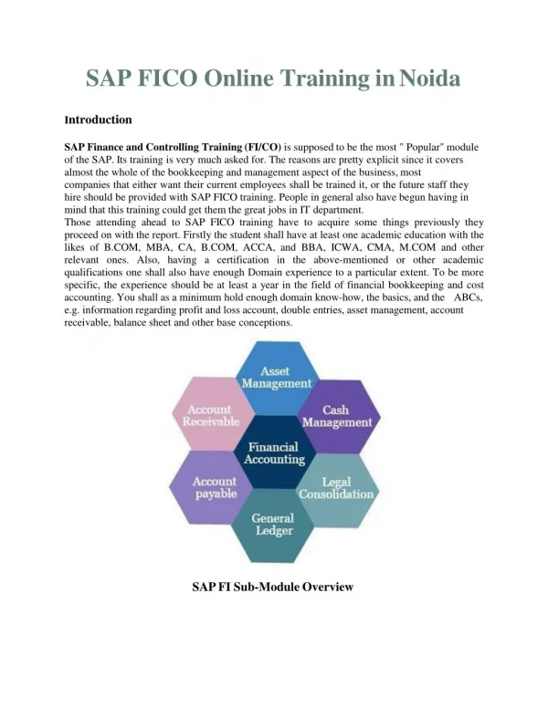 SAP FICO Training in Noida