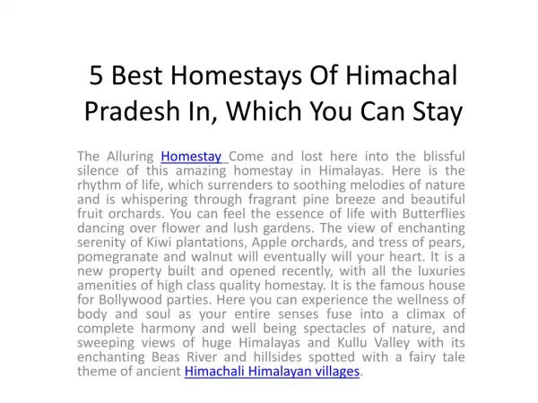 Homestay in Himachal Pradesh