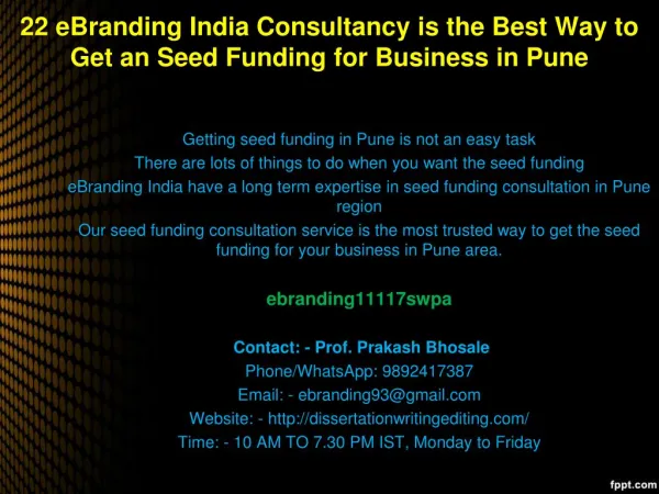 22 eBranding India Consultancy is the Best Way to Get an Seed Funding for Business in Pune