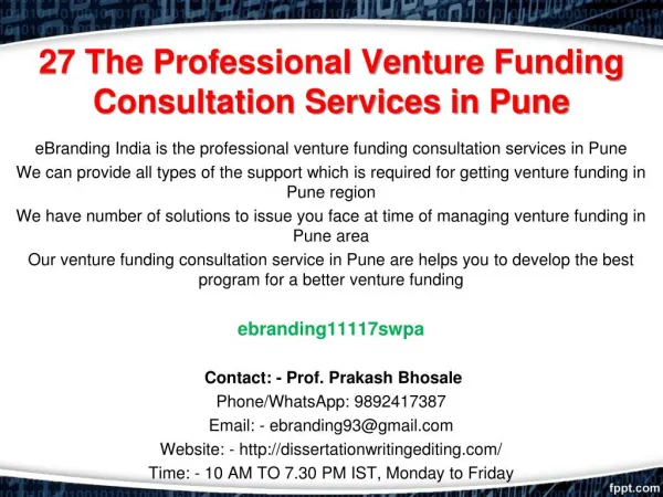 27 The Professional Venture Funding Consultation Services in Pune