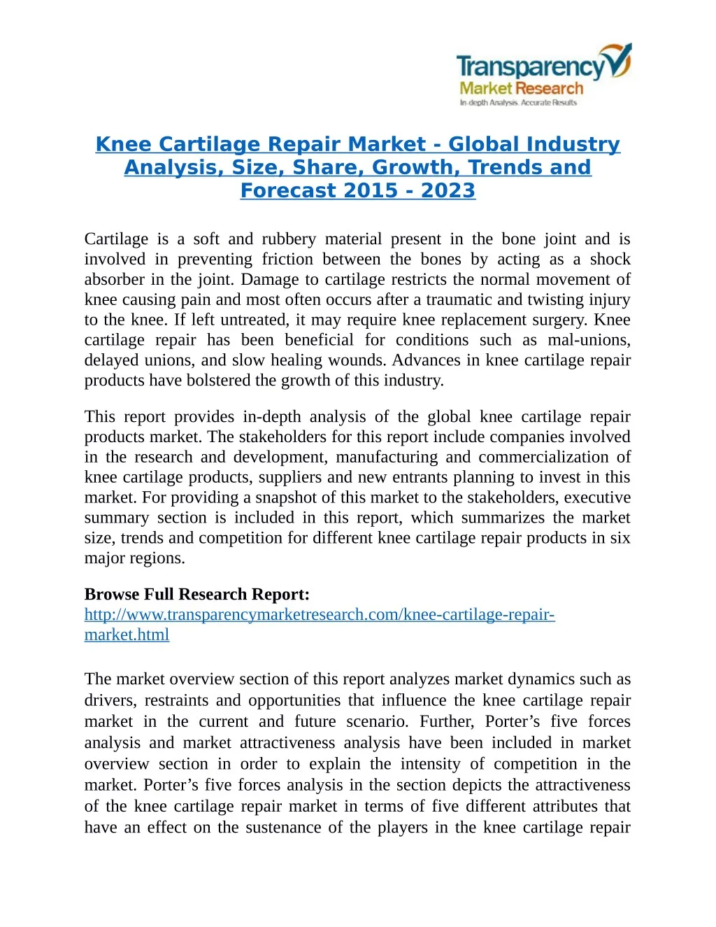 knee cartilage repair market global industry