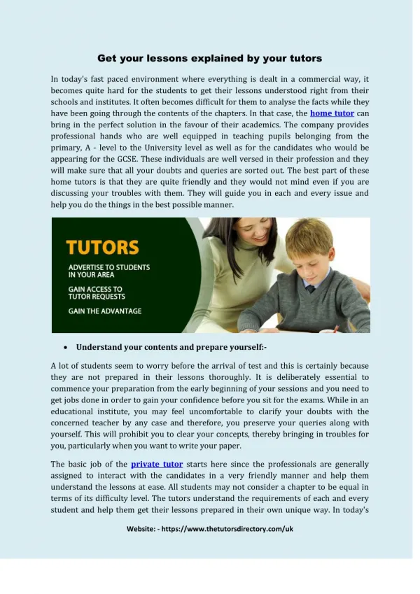 Private Tutors for Home Tuition & Home School Tutoring in UK