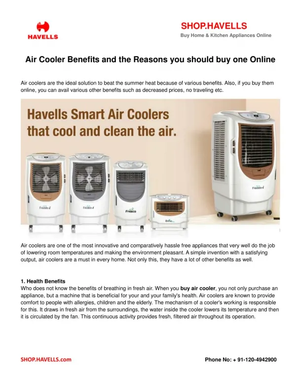 Air cooler benefits and the reasons you should buy one online