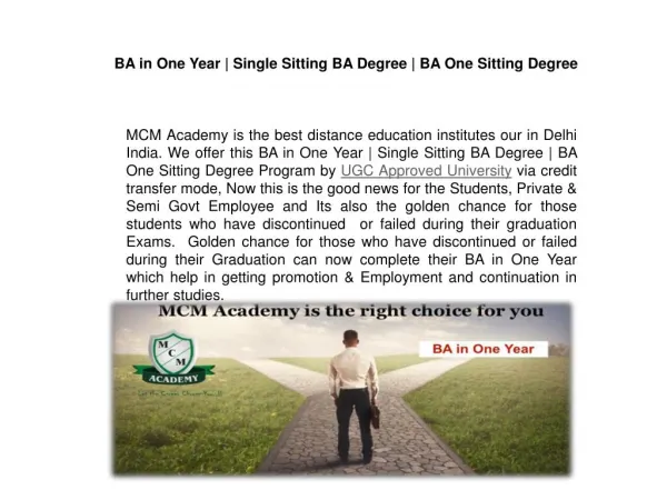BA in One Year | Single Sitting BA Degree | BA One Sitting Degree