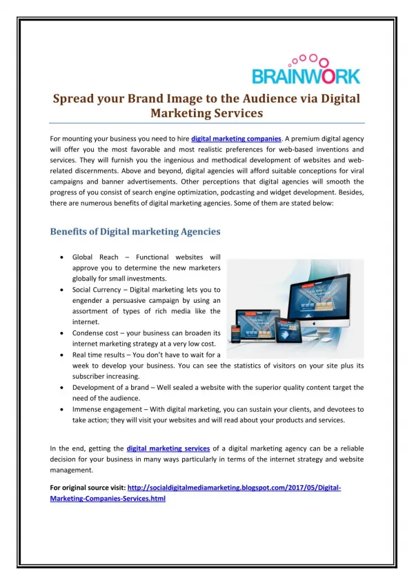 Spread your Brand Image to the Audience via Digital Marketing Services