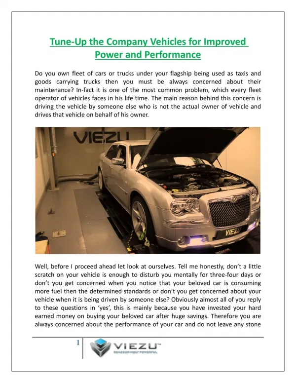 Tune-Up the Company Vehicles for Improved Power and Performance