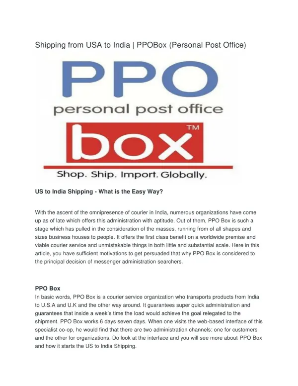Shipping from usa to india | PPOBox(Personal Post Office)