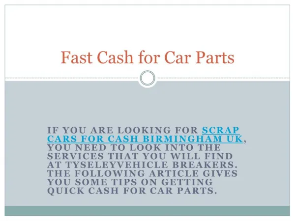 Fast Cash for Car Parts