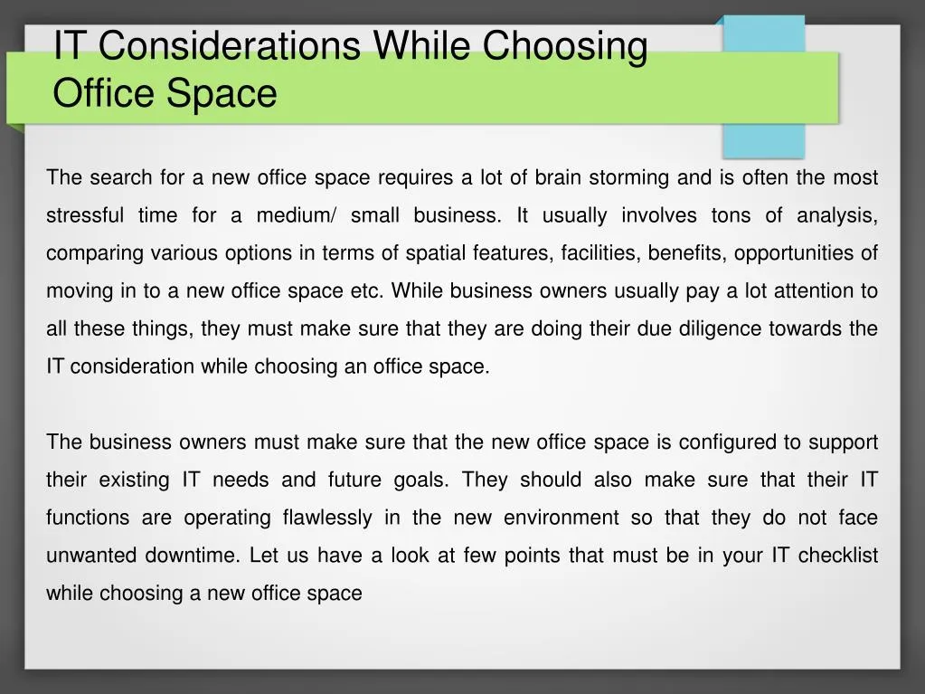 it considerations while choosing office space